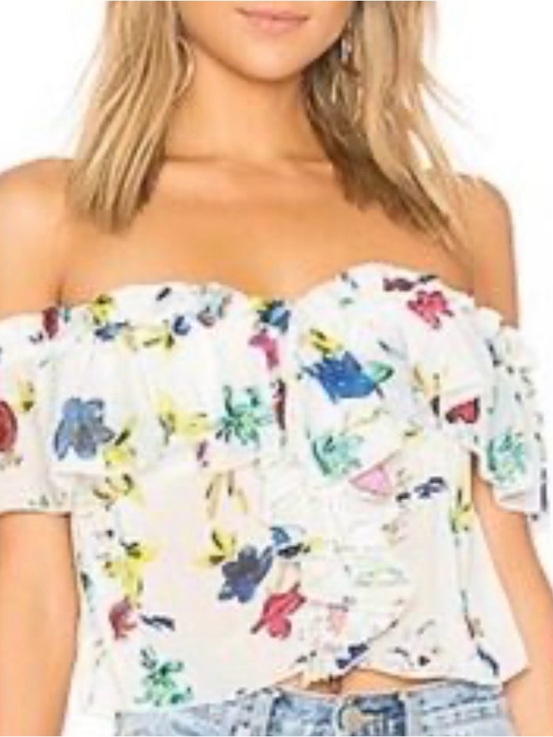 House Of Harlow Xs Floral Romantic Cropped White Multi V-Neck Cropped Tank